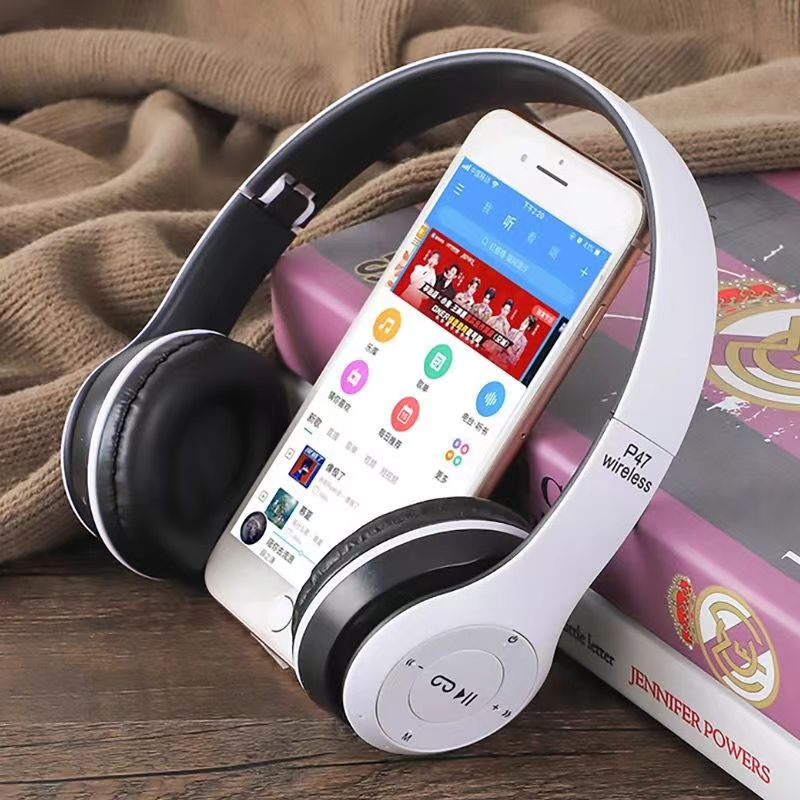 P47 Wireless Headphones Sound, Comfortable Foldable Design, Bluetooth Connectivity, Built-in Mic, Long Battery Life, Universal Compatibility, White