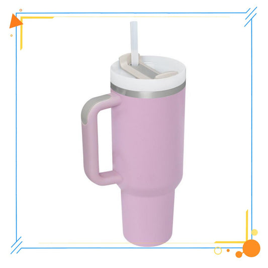 Elevate Your Sip with the 40oz Insulated Vacuum Tumbler: Joyful Stainless Steel Coffee Mug with a Handy Handle for On-the-Go Enjoyment